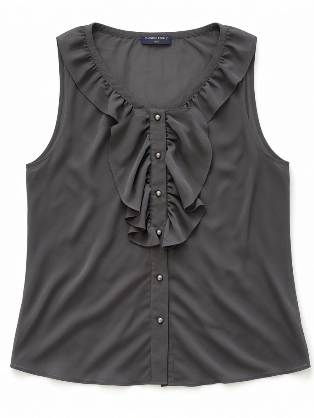 Banana Republic Grey Sleeveless Ruffle-Front Blouse